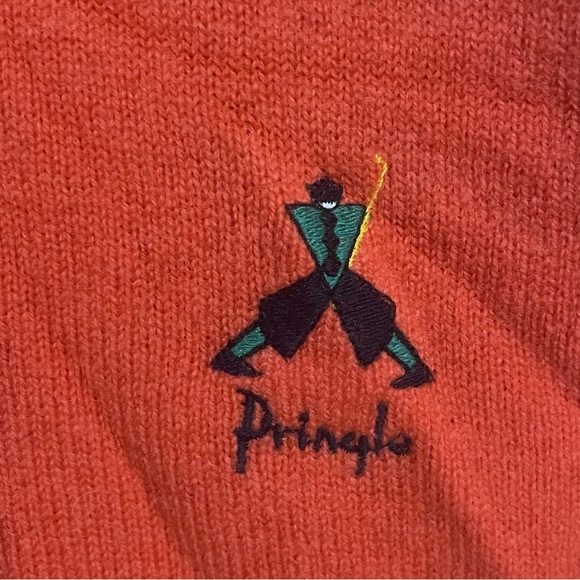 Pringle Sweater XL Orange 100% Wool Pullover Embroidered Logo Made In Scotland - Picture 3 of 6